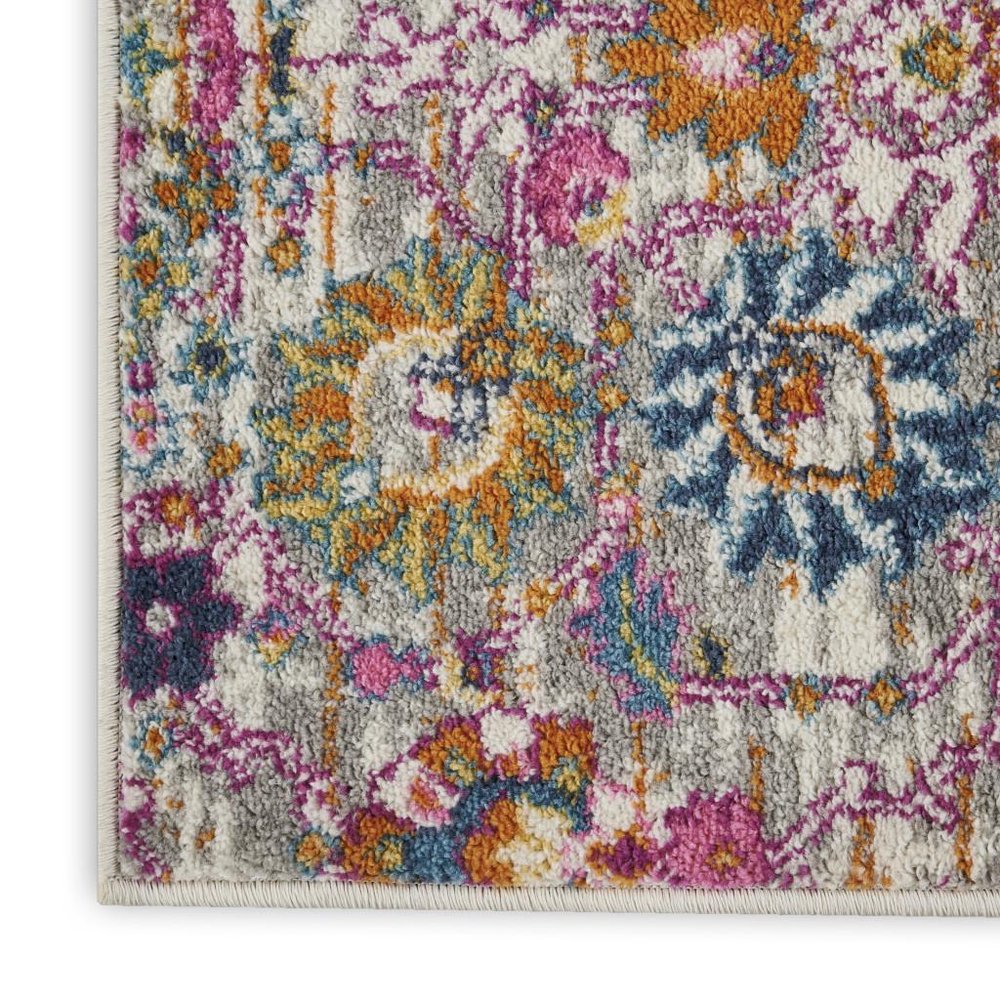 8' X 10' Silver Gray And Pink Floral Distressed Area Rug