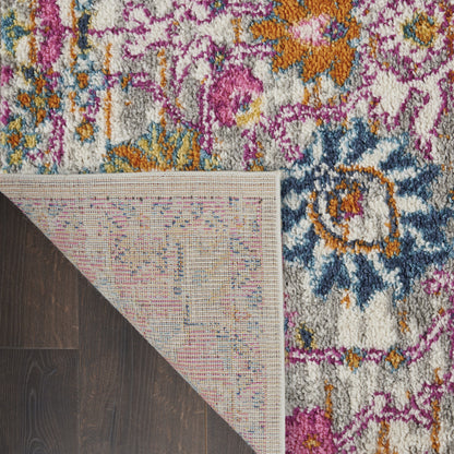 4' X 6' Silver Gray And Pink Floral Distressed Area Rug