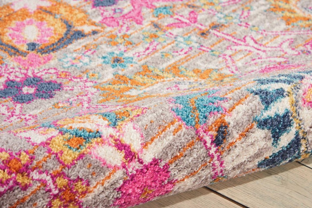 8' X 10' Silver Gray And Pink Floral Distressed Area Rug