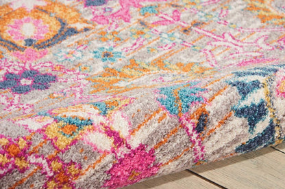 8' X 10' Silver Gray And Pink Floral Distressed Area Rug