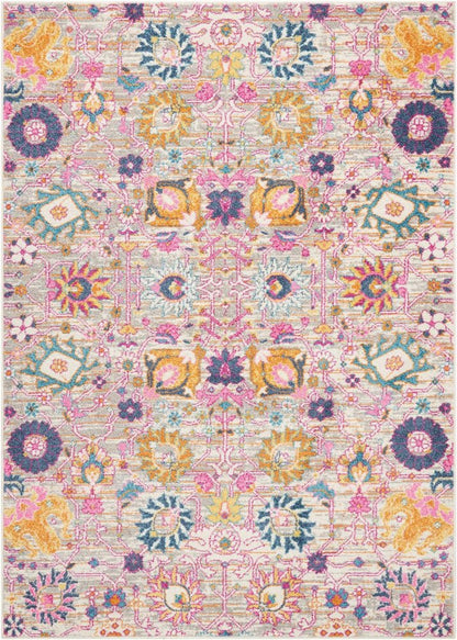 8' X 10' Silver Gray And Pink Floral Distressed Area Rug
