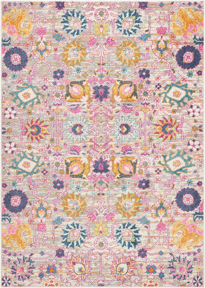 2' X 3' Silver Gray And Pink Floral Distressed Area Rug