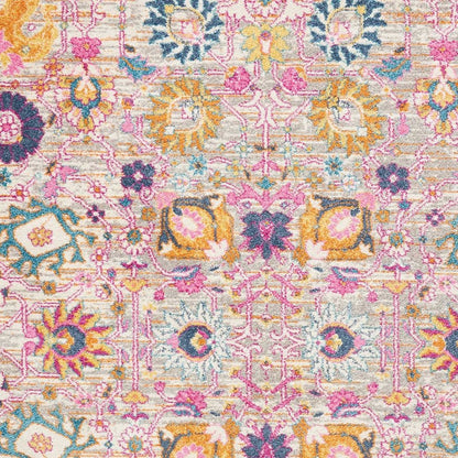 5' X 7' Gray And Pink Floral Distressed Area Rug