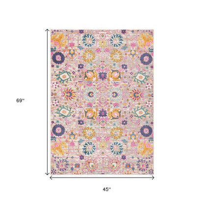 8' X 10' Silver Gray And Pink Floral Distressed Area Rug