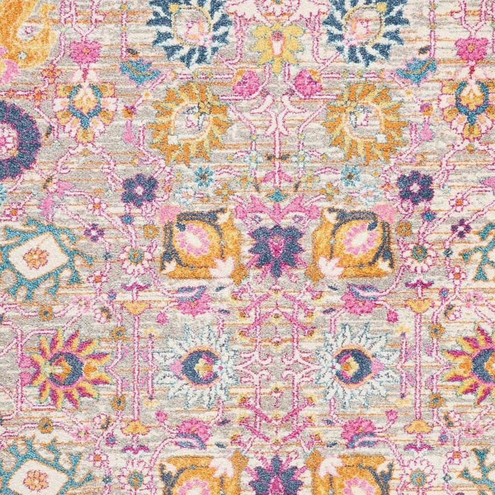 5' X 7' Gray And Pink Floral Distressed Area Rug