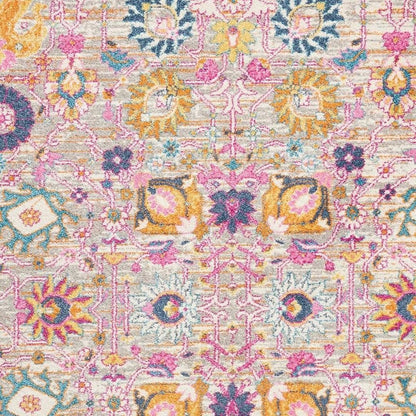 5' X 7' Gray And Pink Floral Distressed Area Rug