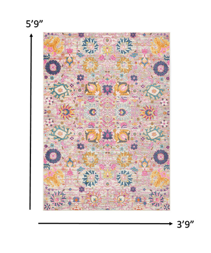 4' X 6' Silver Floral Power Loom Area Rug