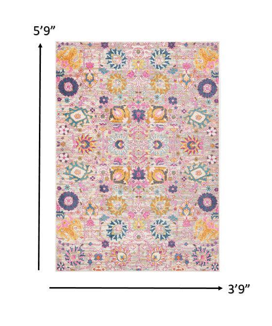 4' X 6' Silver Floral Power Loom Area Rug