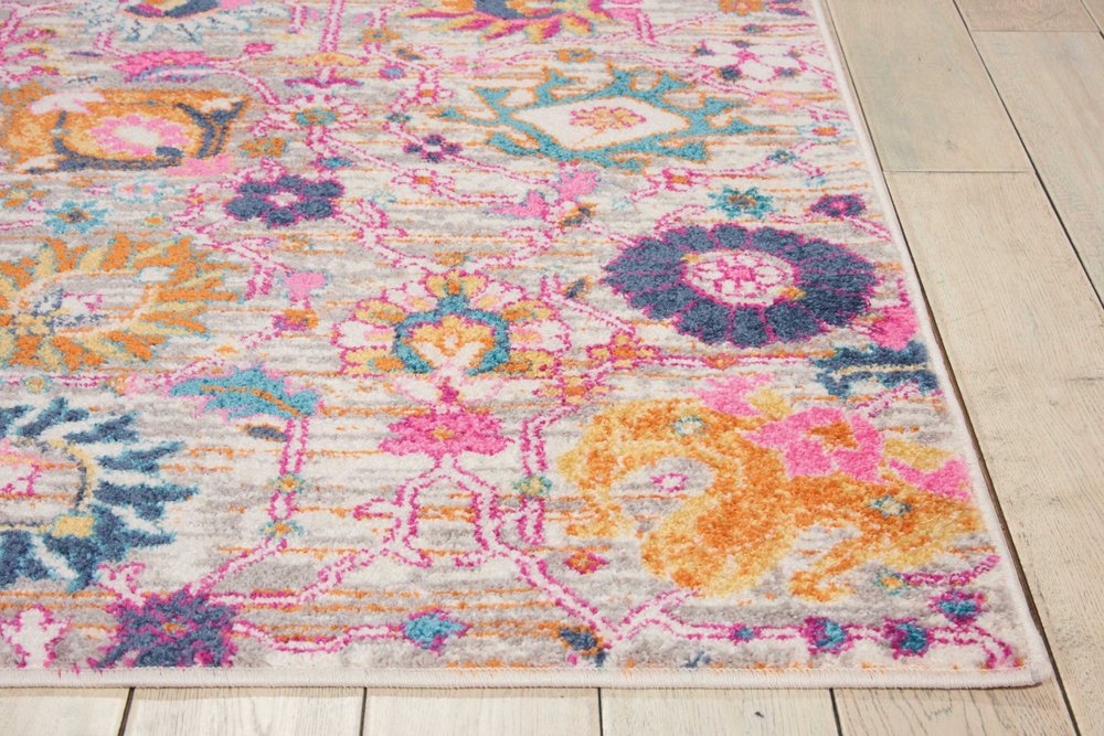 2' X 3' Silver Gray And Pink Floral Distressed Area Rug