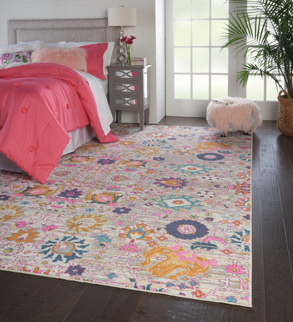 4' X 6' Silver Floral Power Loom Area Rug