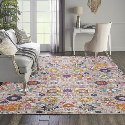 4' X 6' Silver Floral Power Loom Area Rug