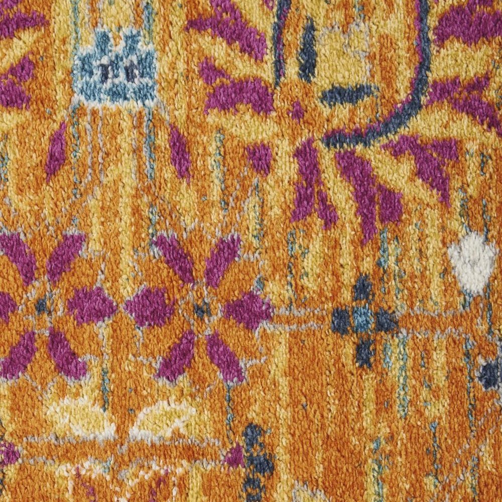 2' X 3' Blue And Orange Floral Distressed Area Rug