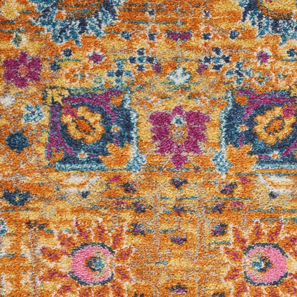 7' X 10' Blue And Orange Floral Distressed Area Rug