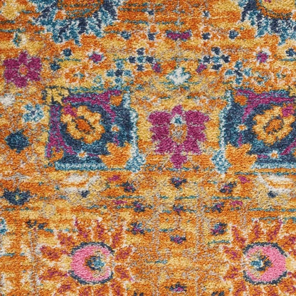 2' X 3' Blue And Orange Floral Distressed Area Rug