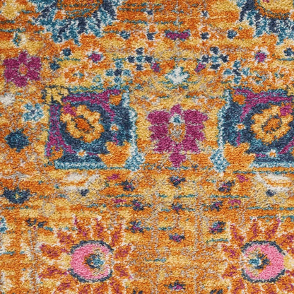 2' X 3' Blue And Orange Floral Distressed Area Rug