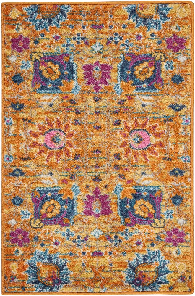 8' Blue And Orange Floral Distressed Runner Rug