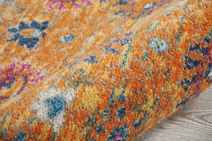8' Blue And Orange Floral Distressed Runner Rug