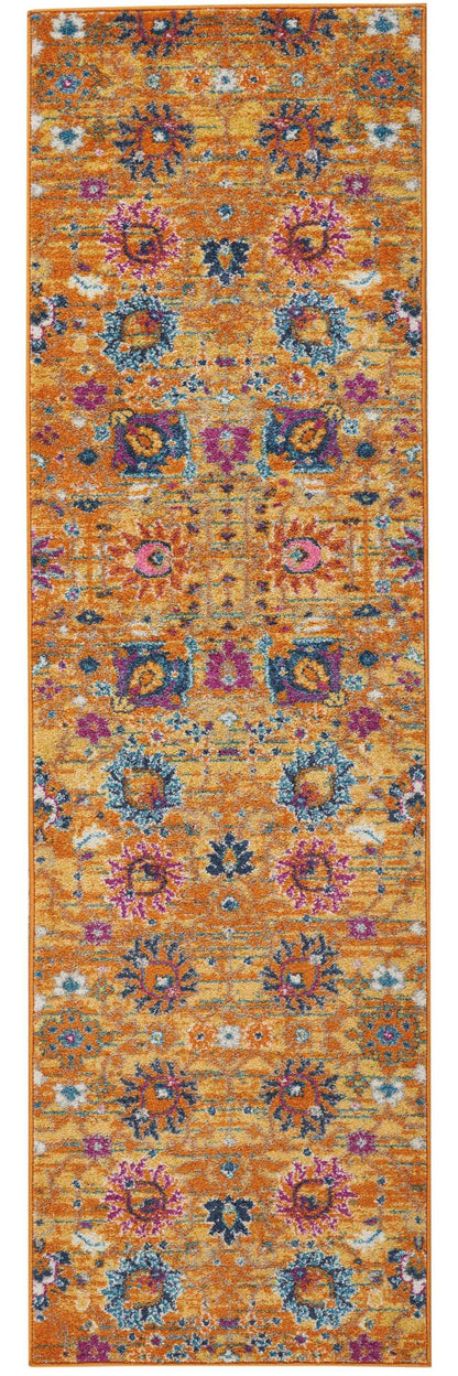 2' X 3' Blue And Orange Floral Distressed Area Rug