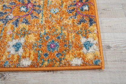 8' Blue And Orange Floral Distressed Runner Rug