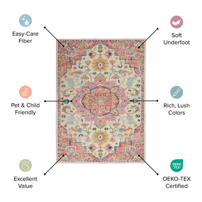 4' X 6' Blue And Pink Ogee Power Loom Area Rug