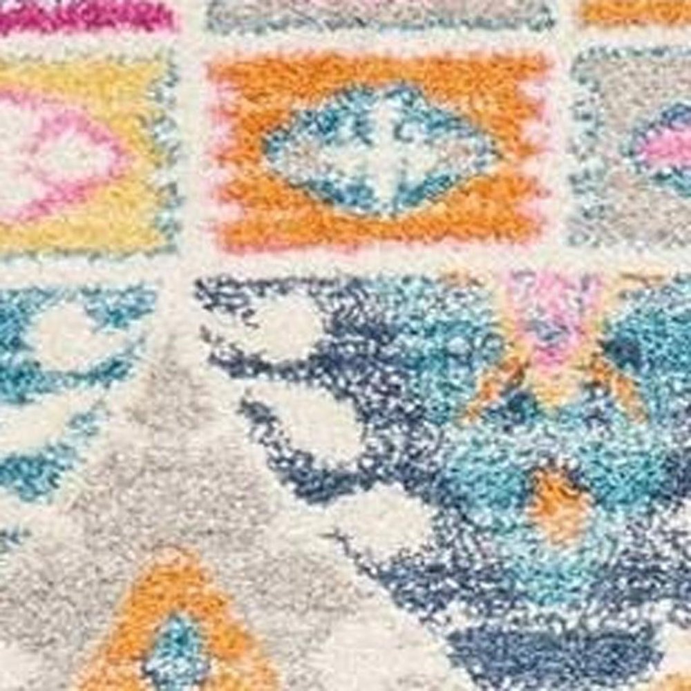 4' X 6' Gray Blue And Orange Ogee Distressed Area Rug