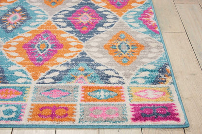 4' X 6' Gray Blue And Orange Ogee Distressed Area Rug