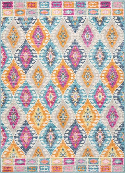 4' X 6' Gray Blue And Orange Ogee Distressed Area Rug