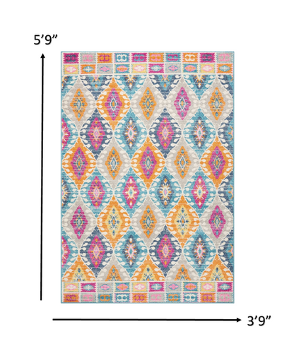 4' X 6' Blue And Pink Ogee Power Loom Area Rug