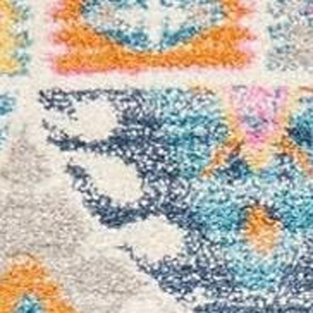 5' X 7' Gray Blue And Orange Ogee Distressed Area Rug