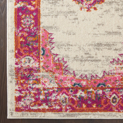 5' X 7' Gray Blue And Orange Ogee Distressed Area Rug