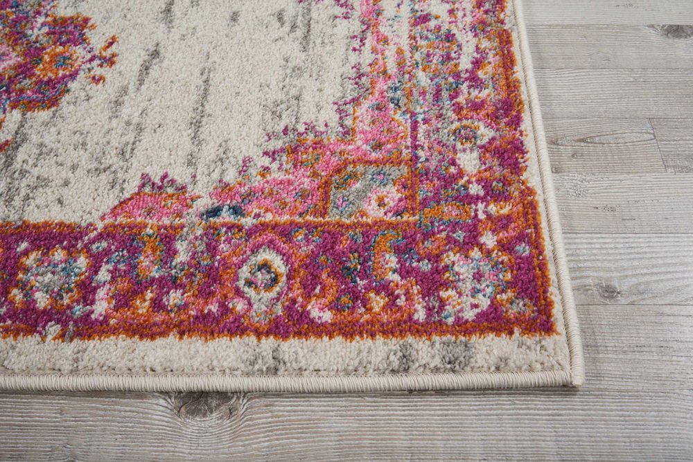 5' X 7' Gray Blue And Orange Ogee Distressed Area Rug