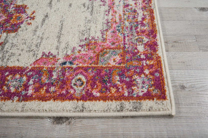 5' X 7' Gray Blue And Orange Ogee Distressed Area Rug