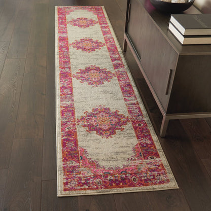 5' X 7' Gray Blue And Orange Ogee Distressed Area Rug