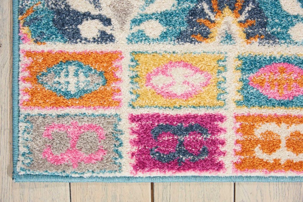 8' X 10' Gray Blue And Orange Ogee Distressed Area Rug
