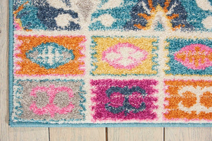8' X 10' Gray Blue And Orange Ogee Distressed Area Rug