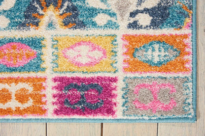 5' X 7' Gray Blue And Orange Ogee Distressed Area Rug