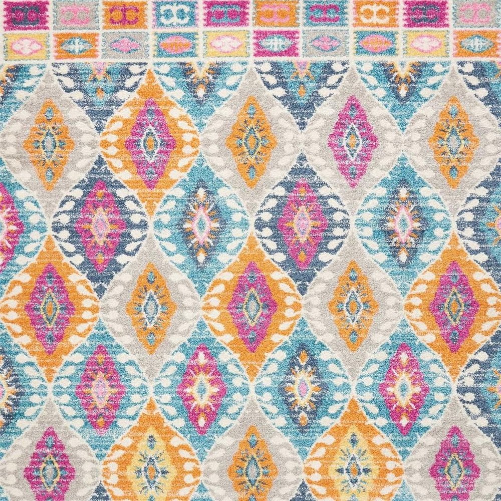 5' X 7' Gray Blue And Orange Ogee Distressed Area Rug