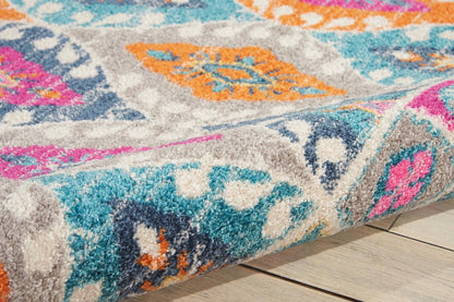 5' X 7' Gray Blue And Orange Ogee Distressed Area Rug