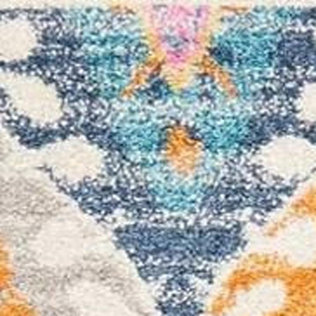 5' X 7' Gray Blue And Orange Ogee Distressed Area Rug