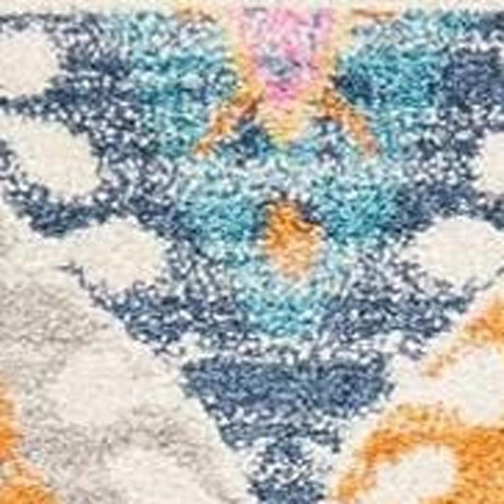 5' X 7' Gray Blue And Orange Ogee Distressed Area Rug