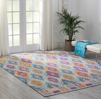 2' X 3' Ivory And Blue Ogee Distressed Area Rug