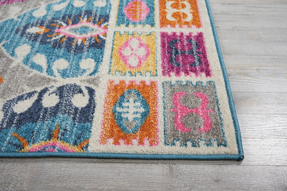 5' X 7' Gray Blue And Orange Ogee Distressed Area Rug