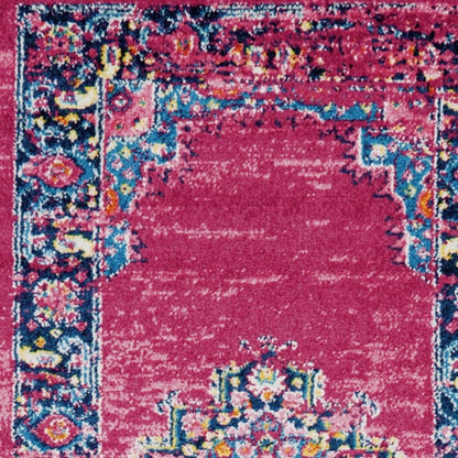 2' X 3' Fuchsia And Blue Oriental Distressed Area Rug