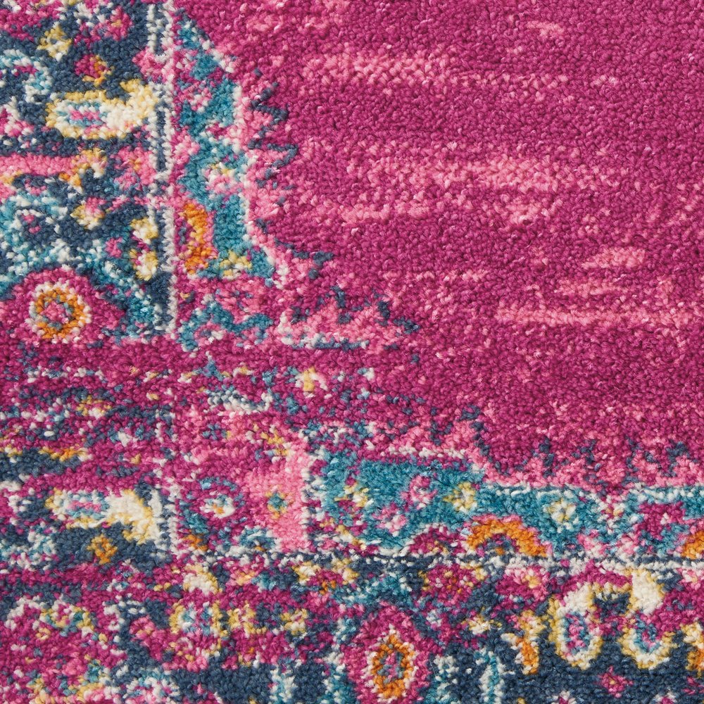 10' Fuchsia And Blue Oriental Distressed Runner Rug