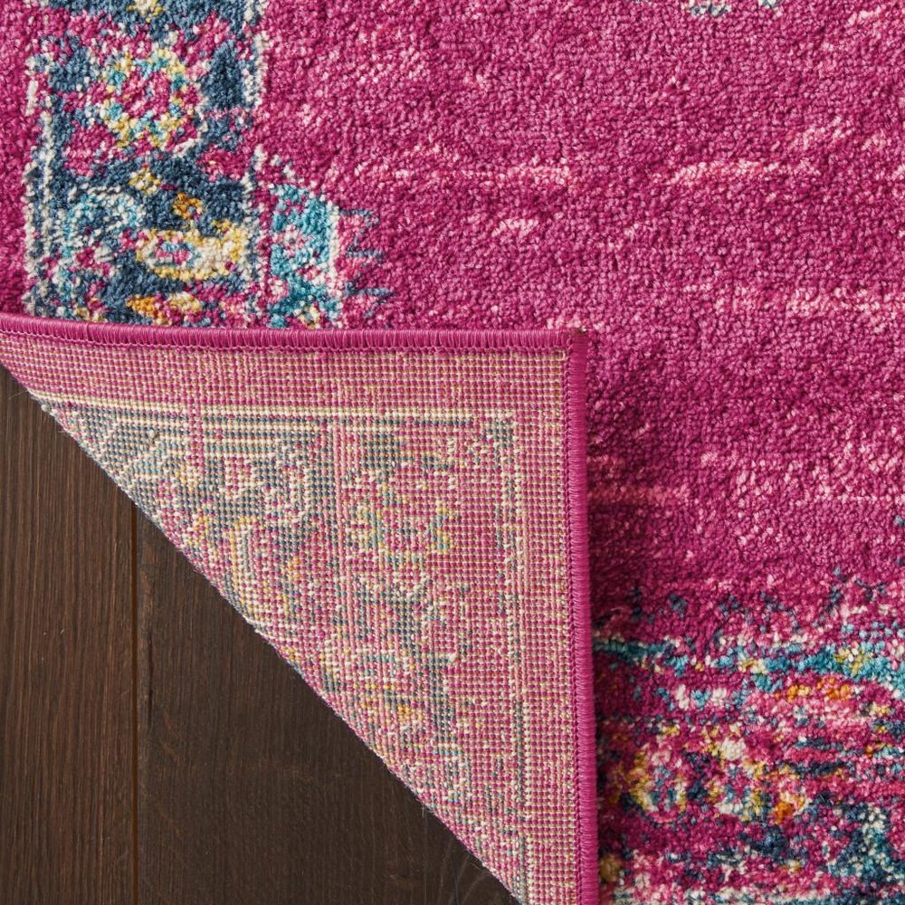 5' X 7' Fuchsia And Blue Oriental Distressed Area Rug