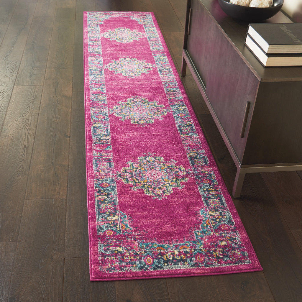 10' Fuchsia Power Loom Runner Rug