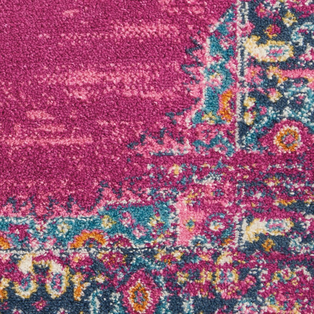 10' Fuchsia And Blue Oriental Distressed Runner Rug