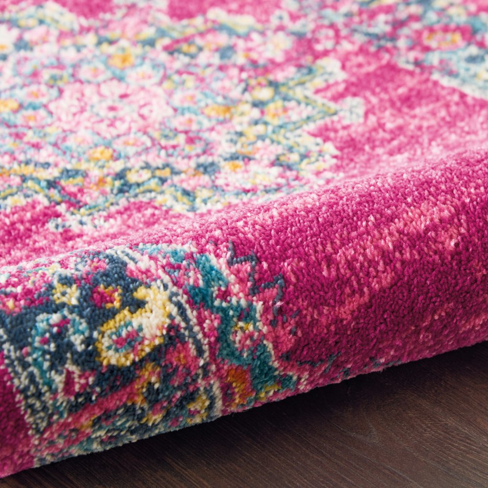 5' X 7' Fuchsia And Blue Oriental Distressed Area Rug