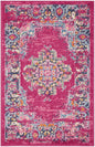 5' X 7' Fuchsia And Blue Oriental Distressed Area Rug