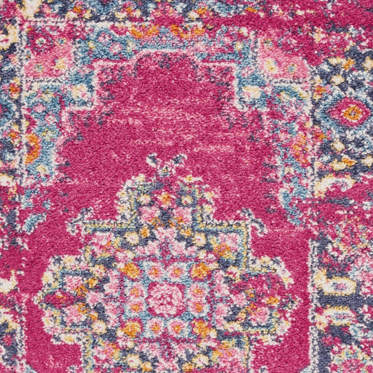 5' X 7' Fuchsia And Blue Oriental Distressed Area Rug